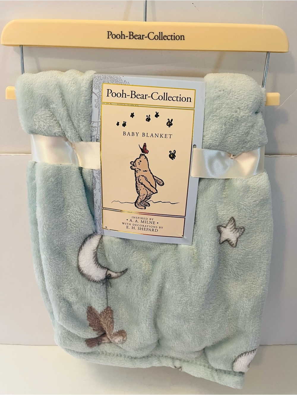Winnie the Pooh Bear Collection Teal Baby Nursery Blanket Piglet Stars Moons